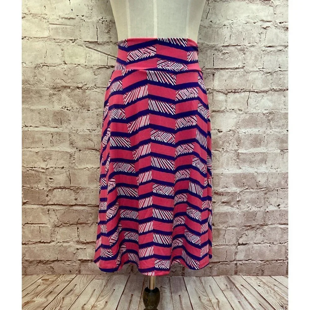 LuLaRoe AZURE Girls A Line Skirt Pink Purple Stretchy Elastic Waist Size 14 NEW